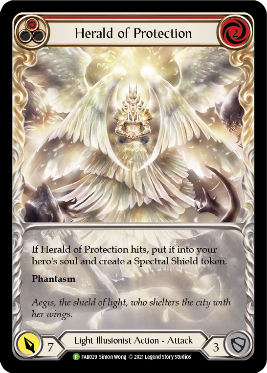 Herald of Protection (Red Extended Art) [FAB029] (Promo)  Rainbow Foil | I Want That Stuff Brandon