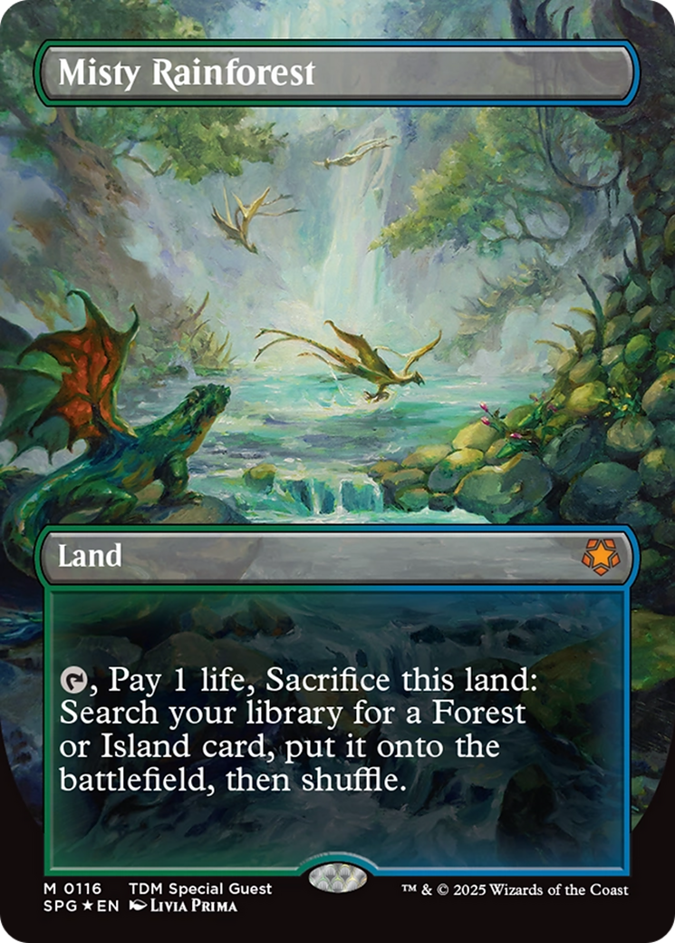 Misty Rainforest (Borderless) (Dragonscale Foil) [Tarkir: Dragonstorm Special Guests] | I Want That Stuff Brandon