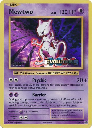 Mewtwo (51/108) (XY Evolutions Staff Prerelease) [XY: Black Star Promos] | I Want That Stuff Brandon