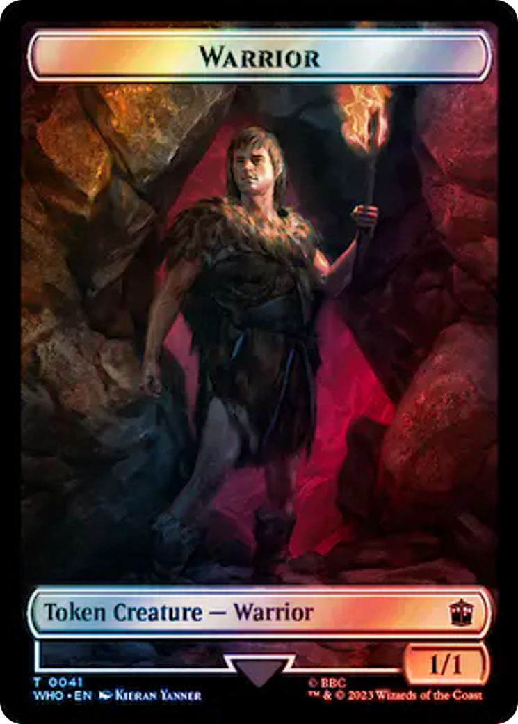 Warrior // Dinosaur Double-Sided Token (Surge Foil) [Doctor Who Tokens] | I Want That Stuff Brandon