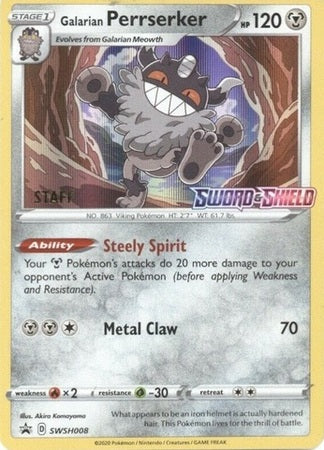 Galarian Perrserker (SWSH008) (Staff Prerelease Promo) [Sword & Shield: Black Star Promos] | I Want That Stuff Brandon