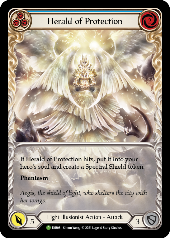 Herald of Protection (Blue Extended Art) [FAB031] (Promo)  Rainbow Foil | I Want That Stuff Brandon