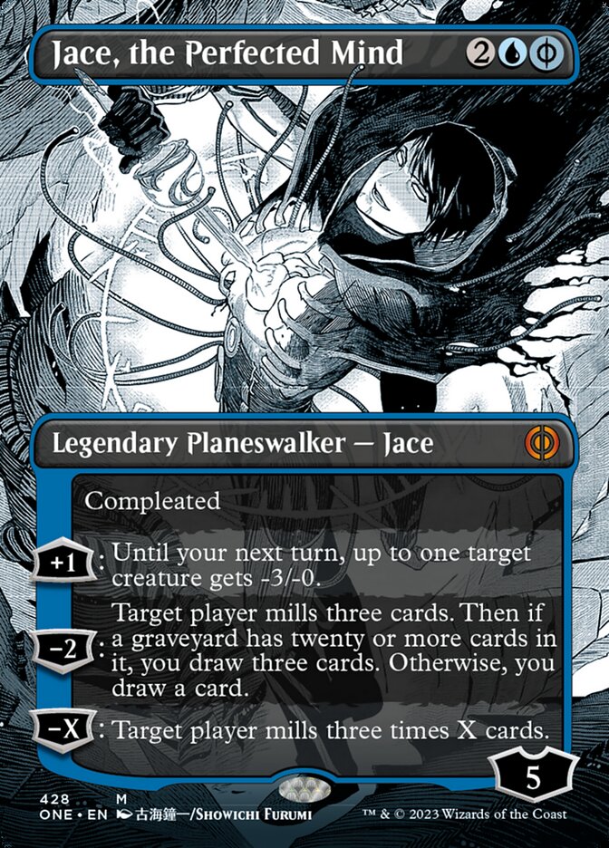 Jace, the Perfected Mind (Borderless Manga Step-and-Compleat Foil) [Phyrexia: All Will Be One] | I Want That Stuff Brandon