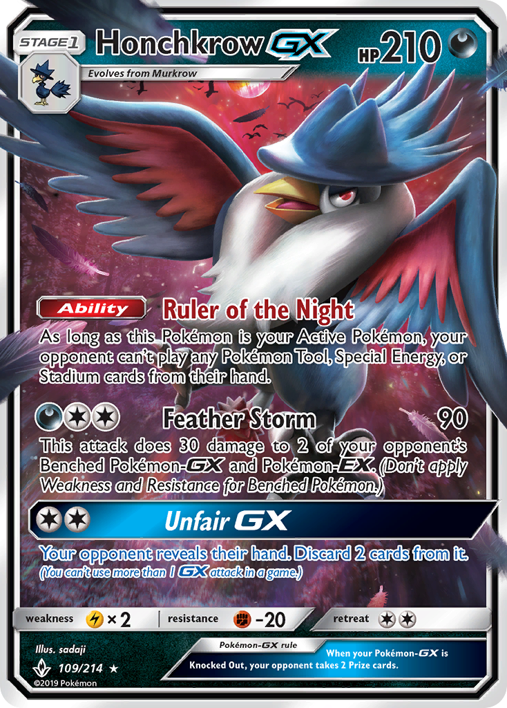 Honchkrow GX (109/214) [Sun & Moon: Unbroken Bonds] | I Want That Stuff Brandon