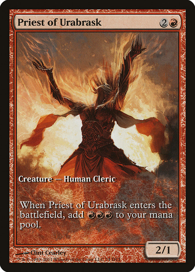 Priest of Urabrask (Game Day) (Extended Art) [New Phyrexia Promos] | I Want That Stuff Brandon