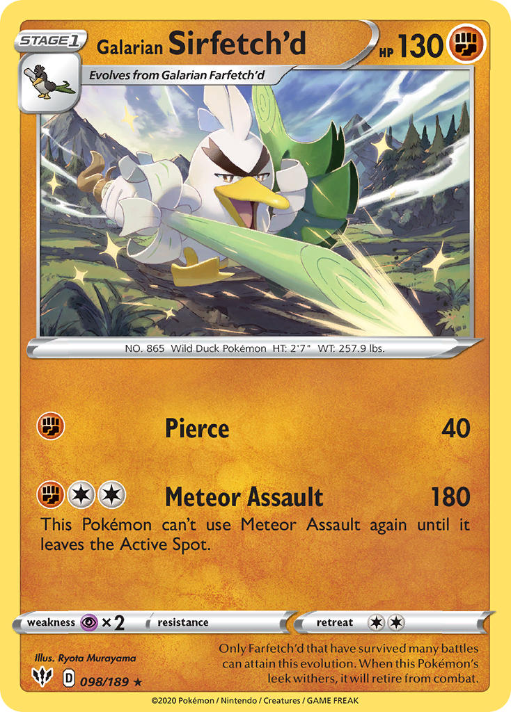 Galarian Sirfetch'd (098/189) (Cracked Ice holo) (Theme Deck Exclusive) [Sword & Shield: Darkness Ablaze] | I Want That Stuff Brandon