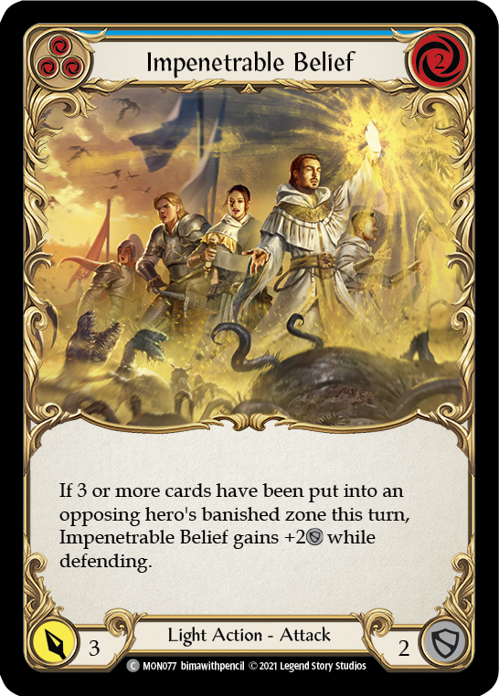 Impenetrable Belief (Blue) (Rainbow Foil) [MON077-RF] 1st Edition Rainbow Foil | I Want That Stuff Brandon