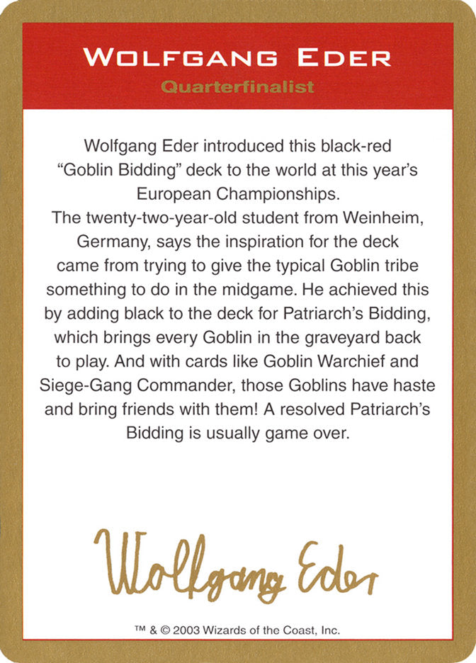 Wolfgang Eder Bio [World Championship Decks 2003] | I Want That Stuff Brandon