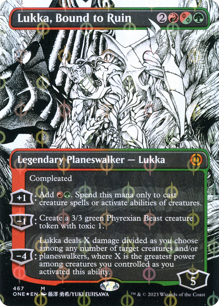 Lukka, Bound to Ruin (Borderless Manga Step-and-Compleat Foil) [Phyrexia: All Will Be One] | I Want That Stuff Brandon
