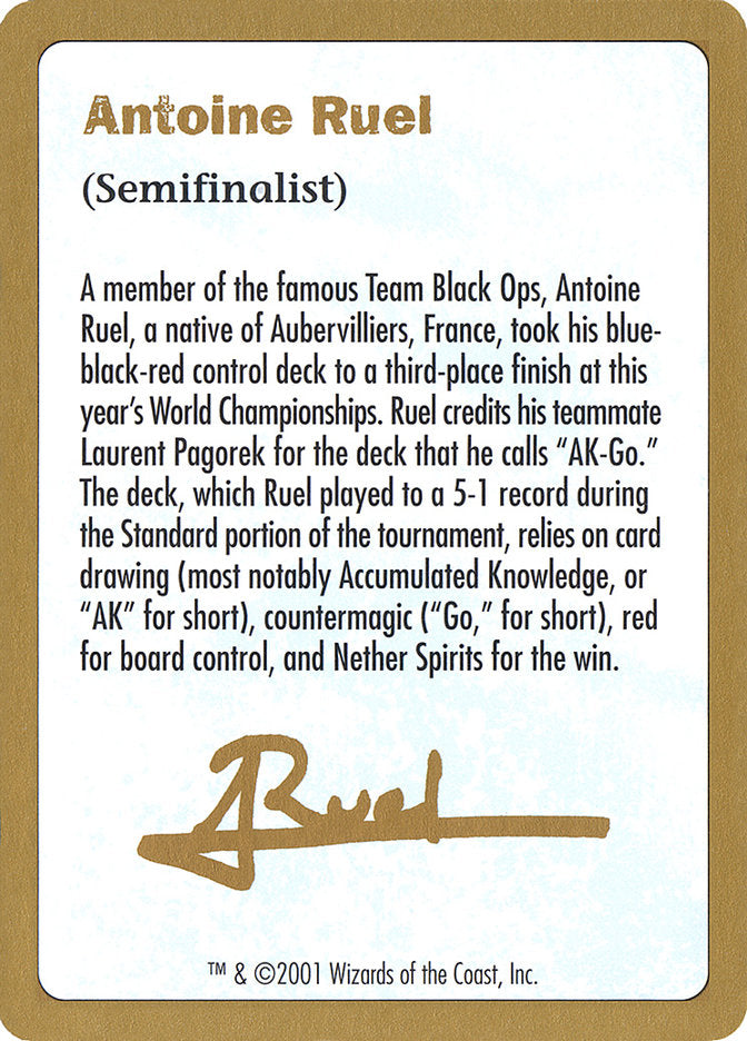 Antoine Ruel Bio [World Championship Decks 2001] | I Want That Stuff Brandon