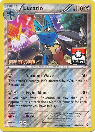 Lucario (63/124) (League Promo 3rd Place) [XY: Fates Collide] | I Want That Stuff Brandon