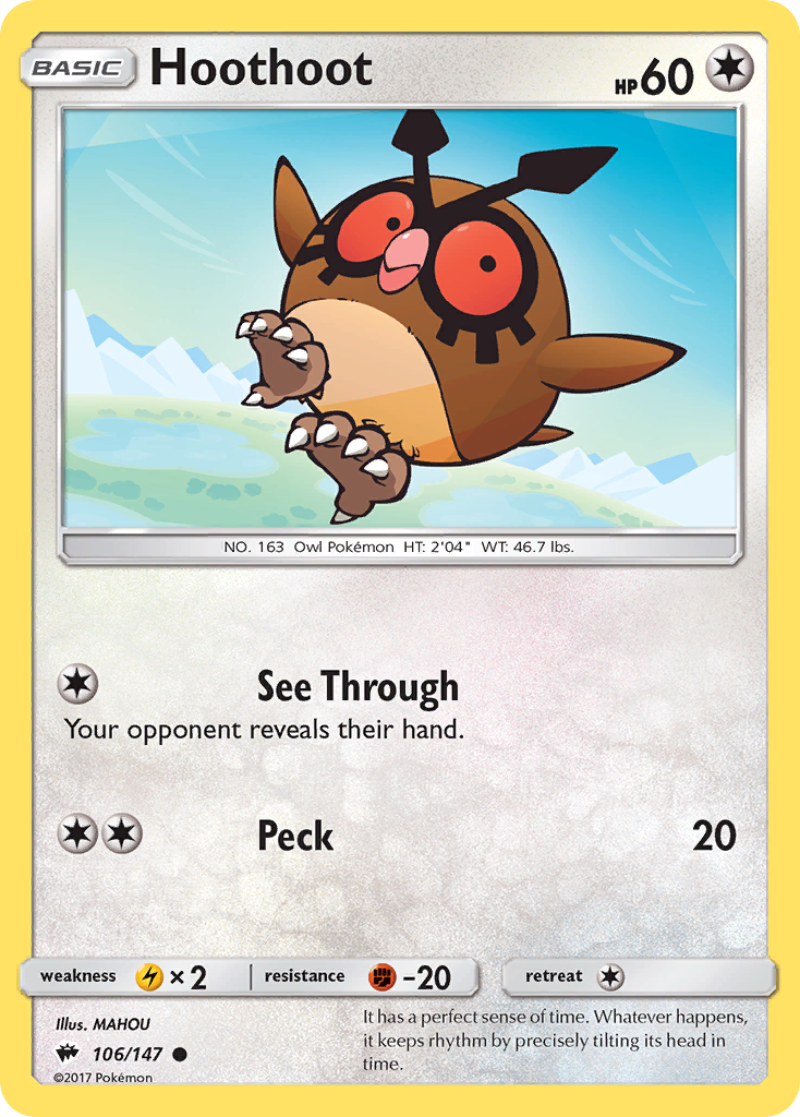 Hoothoot (106/147) [Sun & Moon: Burning Shadows] | I Want That Stuff Brandon
