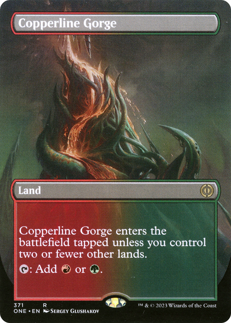 Copperline Gorge (Borderless Alternate Art) [Phyrexia: All Will Be One] | I Want That Stuff Brandon