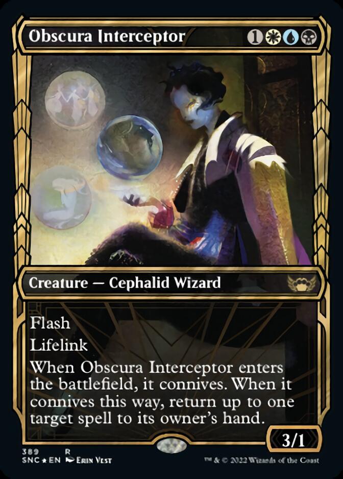 Obscura Interceptor (Showcase Golden Age Gilded Foil) [Streets of New Capenna] | I Want That Stuff Brandon