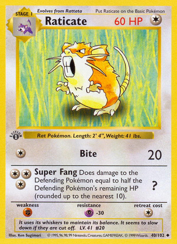 Raticate (40/102) (Shadowless) [Base Set 1st Edition] | I Want That Stuff Brandon