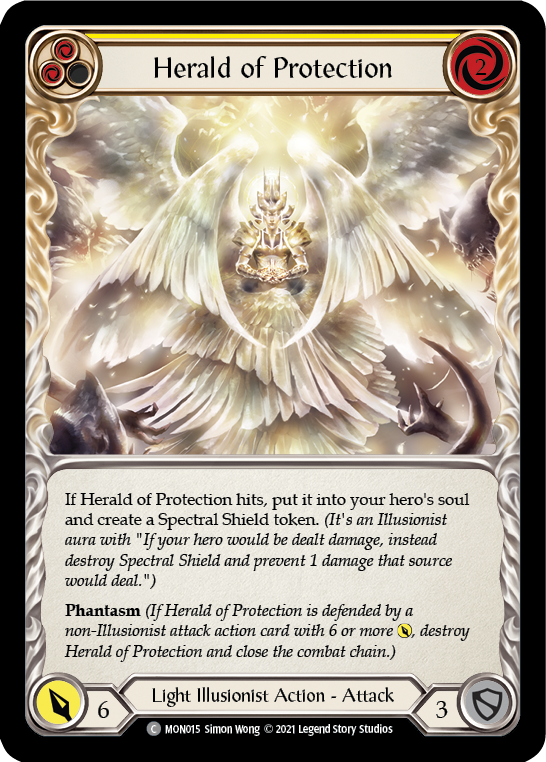 Herald of Protection (Yellow) (Rainbow Foil) [MON015-RF] 1st Edition Rainbow Foil | I Want That Stuff Brandon