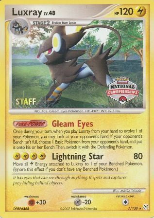 Luxray (7/130) (National Championships) (Staff) [Diamond & Pearl: Base Set] | I Want That Stuff Brandon
