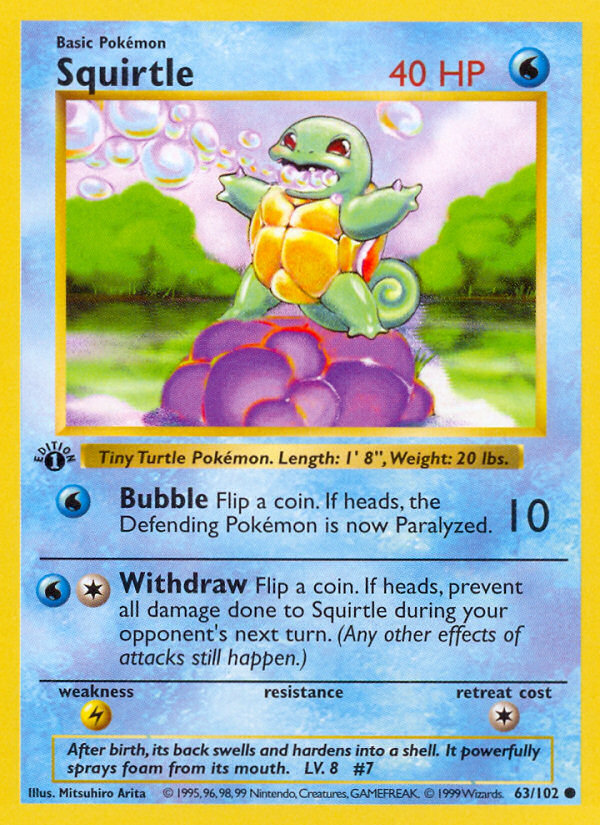 Squirtle (63/102) (Shadowless) [Base Set 1st Edition] | I Want That Stuff Brandon