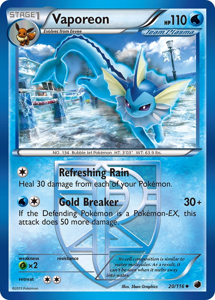 Vaporeon (20/116) [Black & White: Plasma Freeze] | I Want That Stuff Brandon