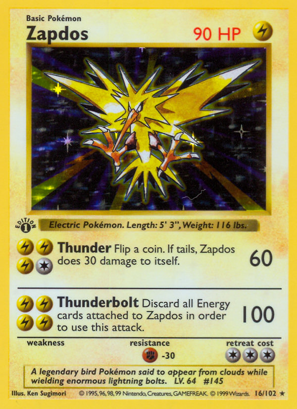 Zapdos (16/102) (Shadowless) [Base Set 1st Edition] | I Want That Stuff Brandon