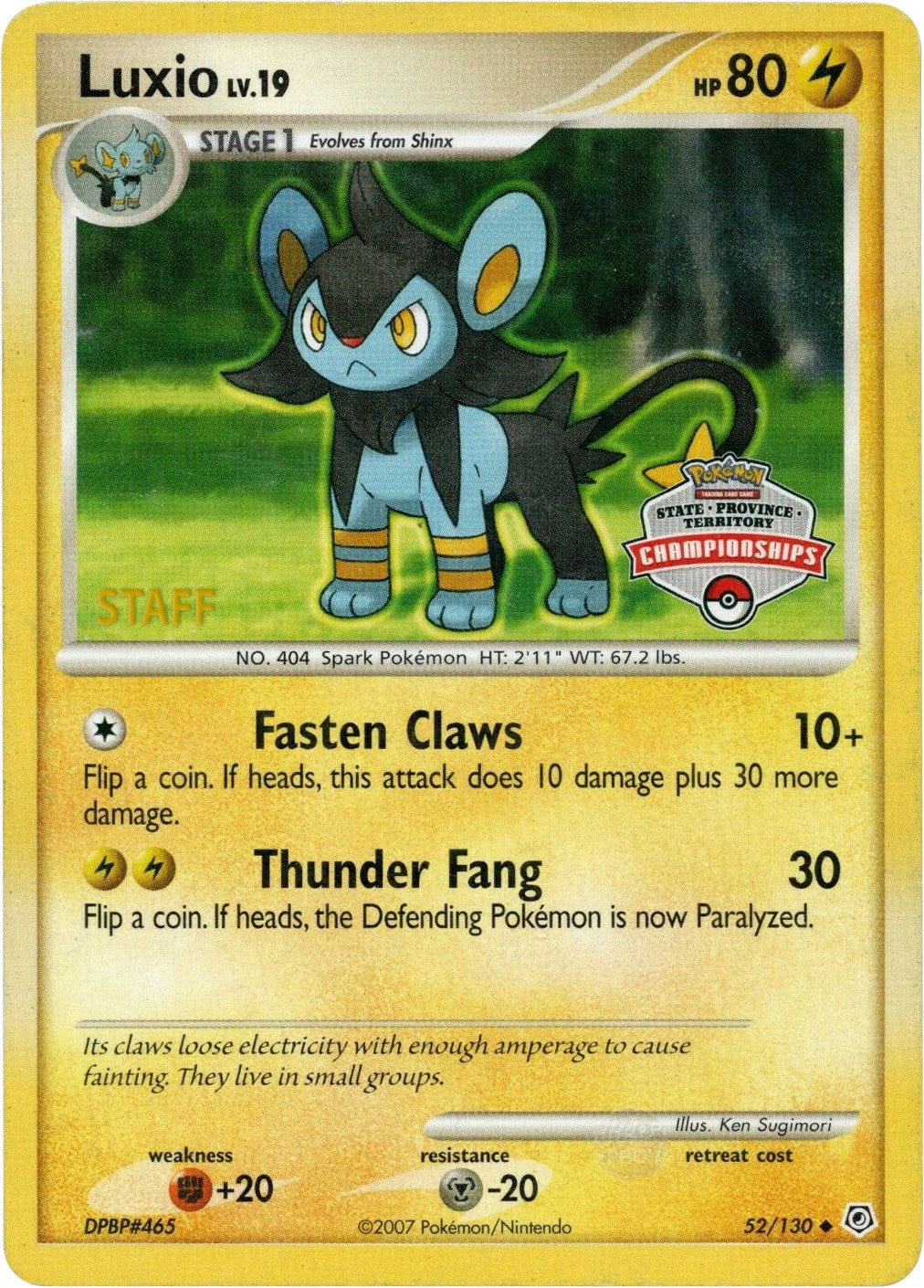 Luxio (52/130) (State Championship Staff Promo) [Diamond & Pearl: Base Set] | I Want That Stuff Brandon