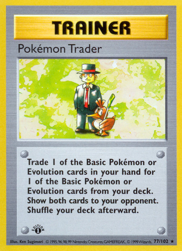Pokemon Trader (77/102) (Shadowless) [Base Set 1st Edition] | I Want That Stuff Brandon