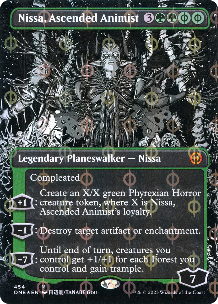 Nissa, Ascended Animist (Borderless Manga Step-and-Compleat Foil) [Phyrexia: All Will Be One] | I Want That Stuff Brandon