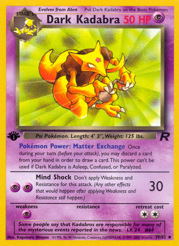 Dark Kadabra (39/82) [Team Rocket 1st Edition] | I Want That Stuff Brandon