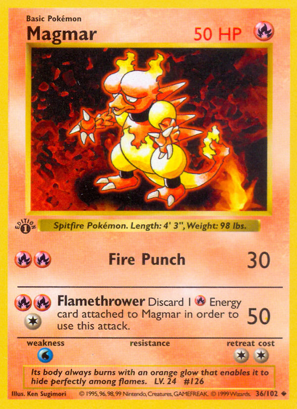 Magmar (36/102) (Shadowless) [Base Set 1st Edition] | I Want That Stuff Brandon