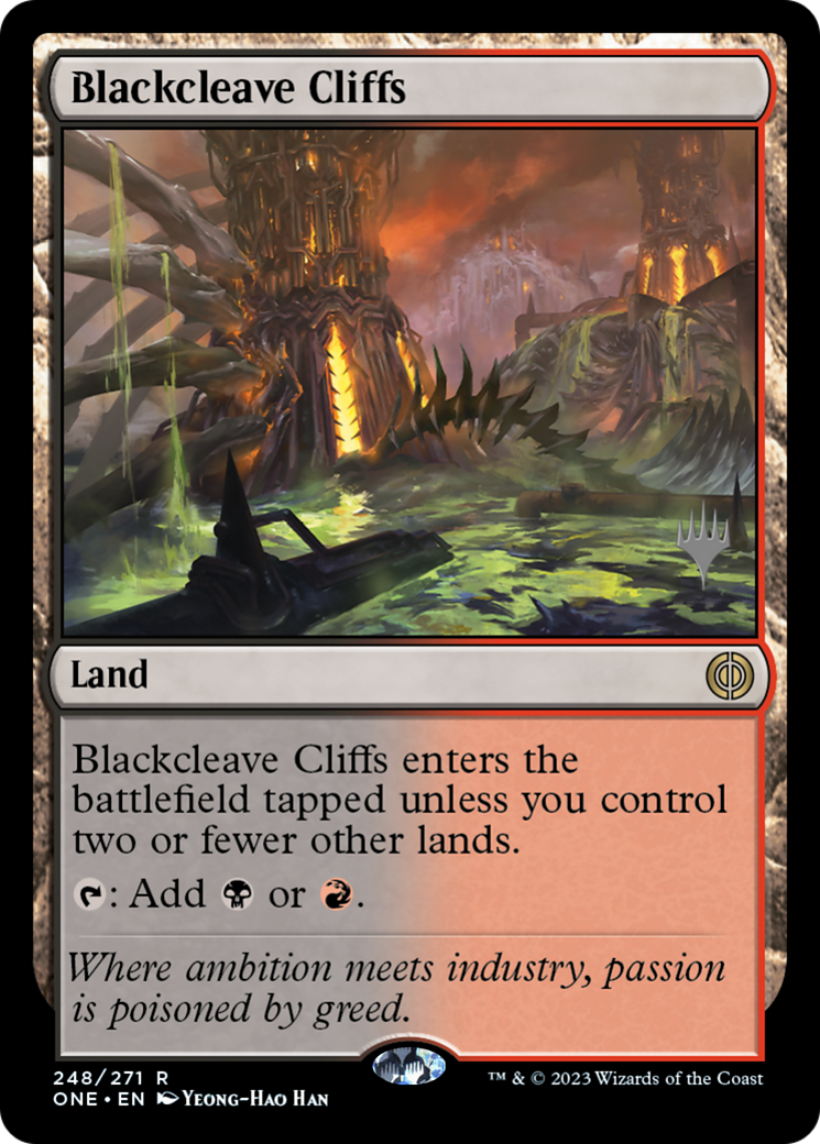 Blackcleave Cliffs (Promo Pack) [Phyrexia: All Will Be One Promos] | I Want That Stuff Brandon