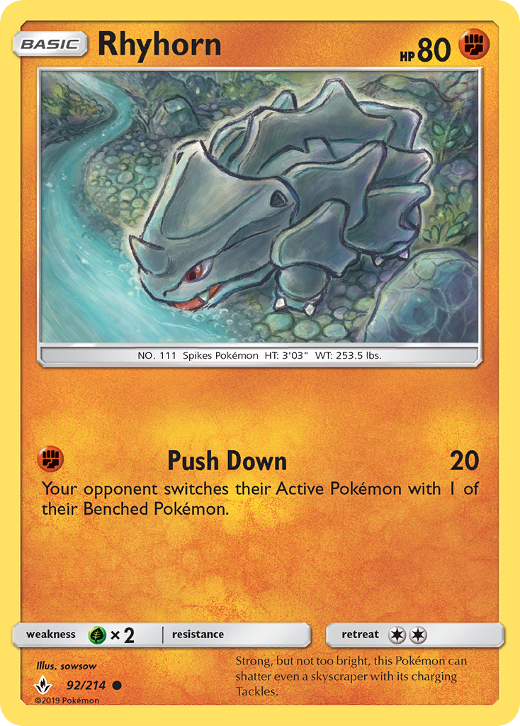 Rhyhorn (92/214) [Sun & Moon: Unbroken Bonds] | I Want That Stuff Brandon