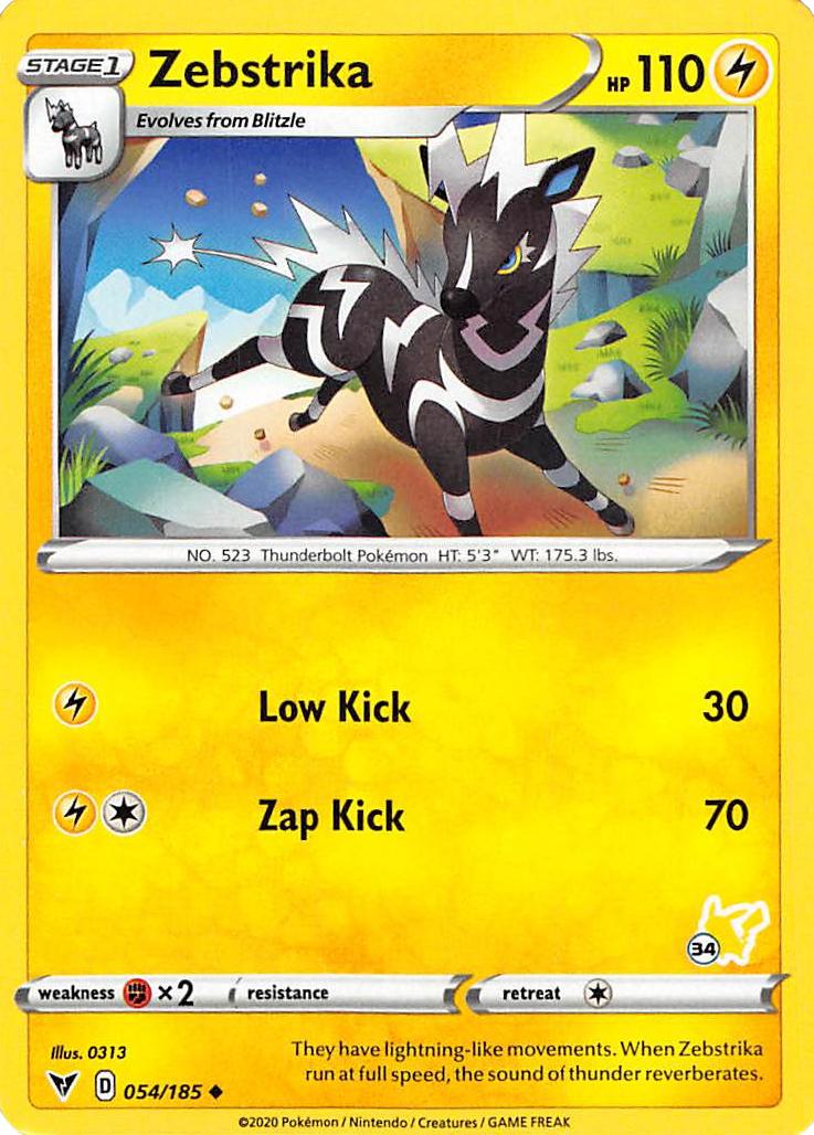 Zebstrika (054/185) (Pikachu Stamp #34) [Battle Academy 2022] | I Want That Stuff Brandon