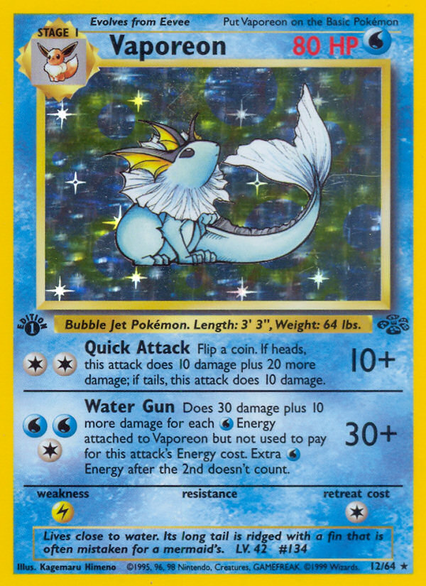 Vaporeon (12/64) [Jungle 1st Edition] | I Want That Stuff Brandon