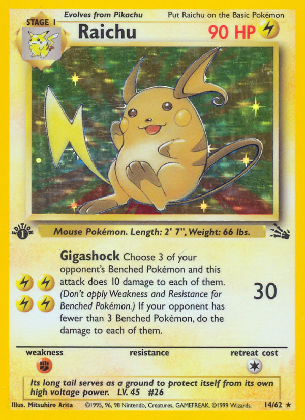 Raichu (14/62) [Fossil 1st Edition] | I Want That Stuff Brandon