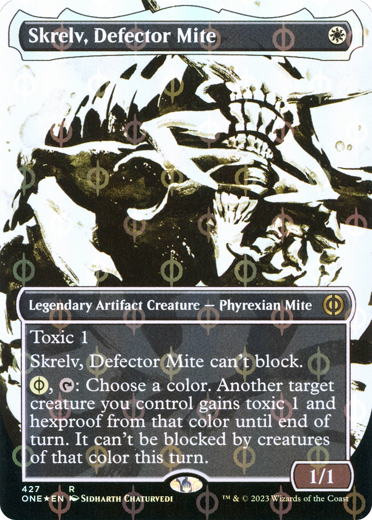 Skrelv, Defector Mite (Borderless Ichor Step-and-Compleat Foil) [Phyrexia: All Will Be One] | I Want That Stuff Brandon