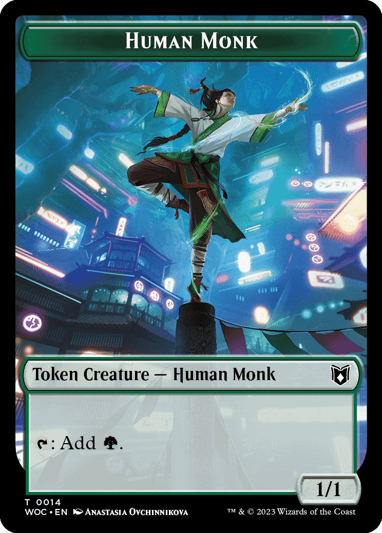 Human Monk // Saproling Double-Sided Token [Wilds of Eldraine Commander Tokens] | I Want That Stuff Brandon