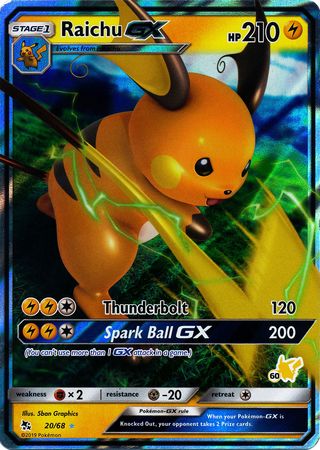 Raichu GX (20/68) (Pikachu Stamp #60) [Battle Academy 2020] | I Want That Stuff Brandon