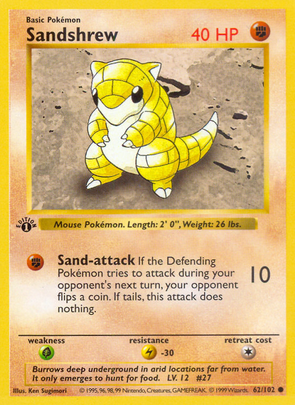 Sandshrew (62/102) (Shadowless) [Base Set 1st Edition] | I Want That Stuff Brandon