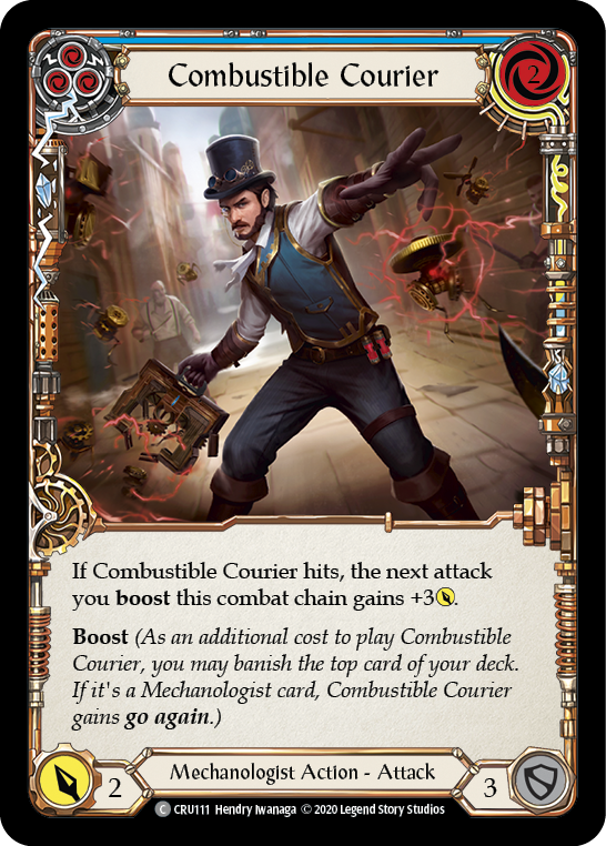 Combustible Courier (Blue) [CRU111] 1st Edition Normal | I Want That Stuff Brandon
