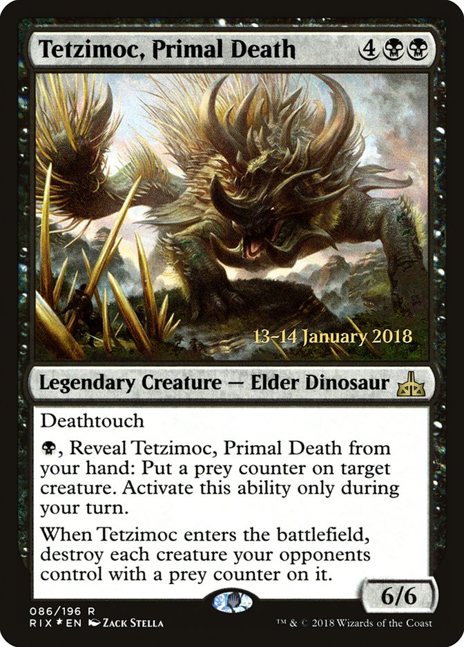 Tetzimoc, Primal Death [Rivals of Ixalan Prerelease Promos] | I Want That Stuff Brandon