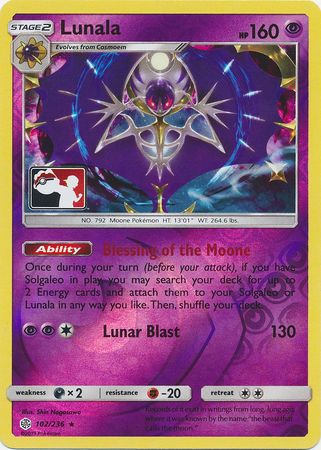 Lunala (102/236) (Pokemon Club Special Print) [Sun & Moon: Cosmic Eclipse] | I Want That Stuff Brandon