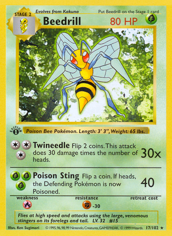 Beedrill (17/102) (Shadowless) [Base Set 1st Edition] | I Want That Stuff Brandon