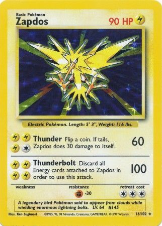 Zapdos (16/102) [Base Set Unlimited] | I Want That Stuff Brandon