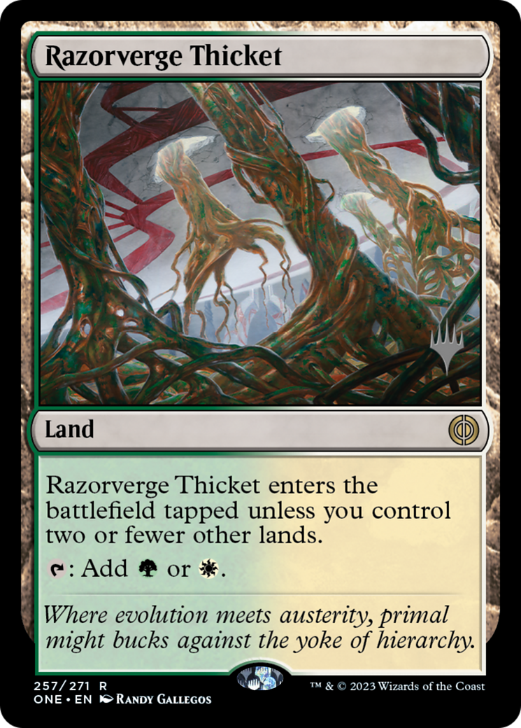 Razorverge Thicket (Promo Pack) [Phyrexia: All Will Be One Promos] | I Want That Stuff Brandon