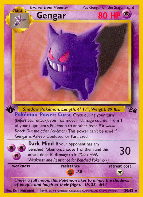 Gengar (20/62) [Fossil 1st Edition] | I Want That Stuff Brandon