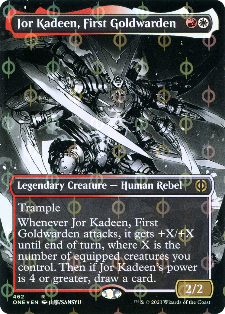 Jor Kadeen, First Goldwarden (Borderless Manga Step-and-Compleat Foil) [Phyrexia: All Will Be One] | I Want That Stuff Brandon