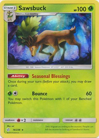 Sawsbuck (16/236) (Build & Battle Box Exclusive) [Sun & Moon: Cosmic Eclipse] | I Want That Stuff Brandon