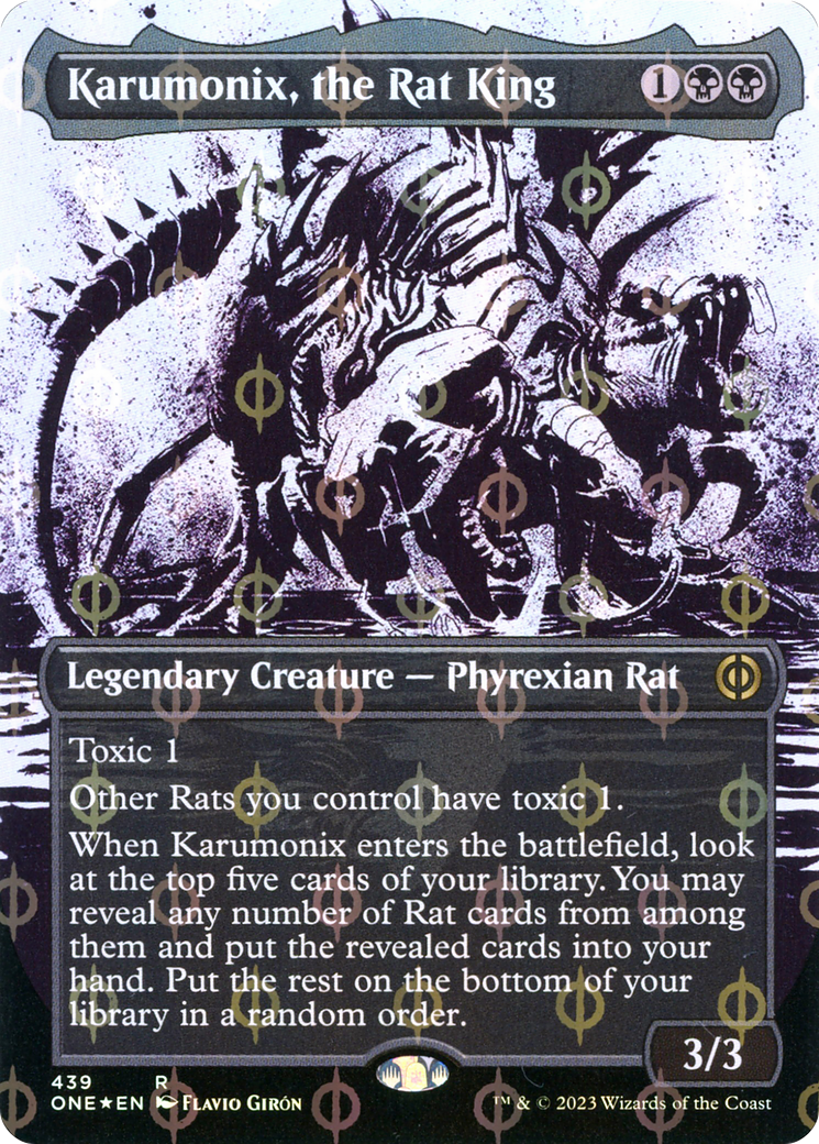 Karumonix, the Rat King (Borderless Ichor Step-and-Compleat Foil) [Phyrexia: All Will Be One] | I Want That Stuff Brandon