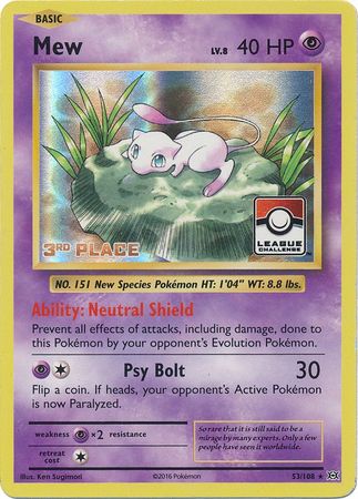 Mew (53/108) (League Promo 3rd Place) [XY: Evolutions] | I Want That Stuff Brandon