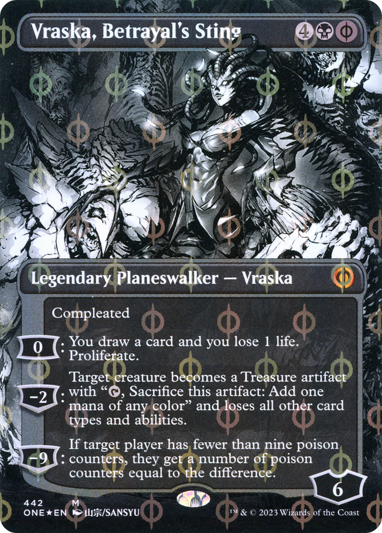 Vraska, Betrayal's Sting (Borderless Manga Step-and-Compleat Foil) [Phyrexia: All Will Be One] | I Want That Stuff Brandon